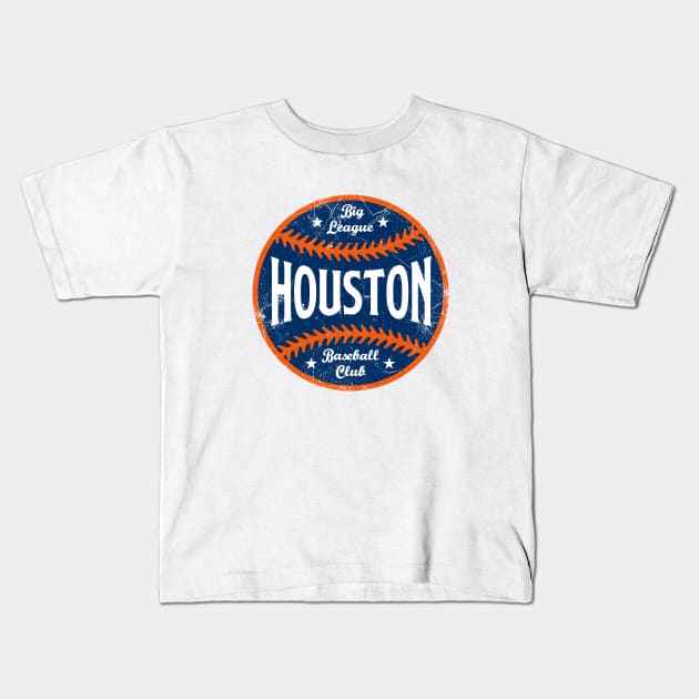 Houston Retro Big League Baseball - White Kids T-Shirt by KFig21